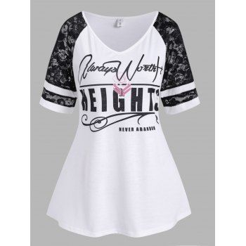 

Lace Raglan Sleeve Slogan Print T Shirt, White