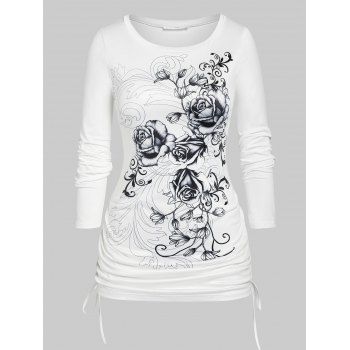 

Plus Size Floral Print Cinched T-shirt, White