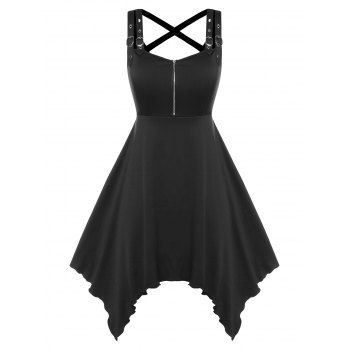 

Plus Size Gothic Buckle Straps Handkerchief Dress, Black