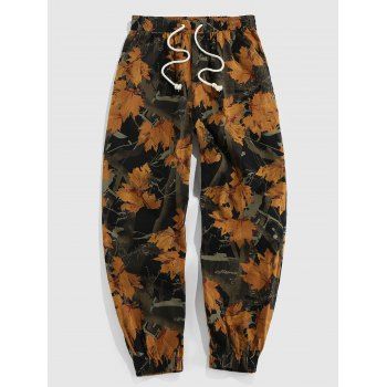 

Maple Leaves Print Casual Pants, Brown