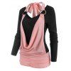 T-shirt Anneau en O en Blocs de Couleurs à Volants - Rose clair XXL