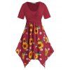 Robe Décontractée Tournesol Croisée de Grande Taille - Rouge foncé 5X