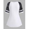 Lace Raglan Sleeve Slogan Print T Shirt - WHITE L