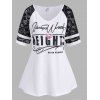 T-shirt à Imprimé Slogan en Dentelle à Manches Raglan - Blanc XXL