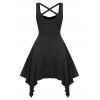 Plus Size Gothic Buckle Straps Handkerchief Dress - BLACK L