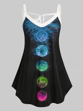 Plus Size Moon Eclipse Print Tied Back Tank Top