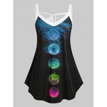 

Plus Size Moon Eclipse Print Tied Back Tank Top, Light green
