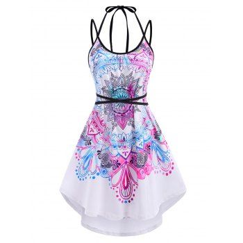 

Summer Ombre Bohemian Flower Butterfly Print High Low Dress, Multicolor
