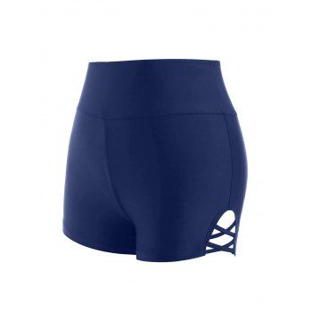 

Tummy Control Swimsuit Bottom High Waisted Swim Bottom Solid Color Crisscross Cut Out Boyshort Summer Swimwear Bottom, Deep blue