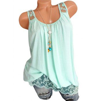 

Flower Embroidered Lace Insert Longline Tank Top, Light green