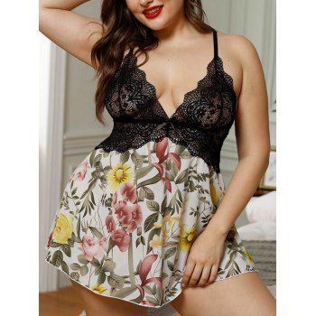 

Plaid Floral Leopard Lace Panel Criss Cross Plus Size Babydoll, Multicolor