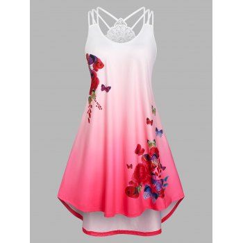 

Plus Size Butterfly Print Ombre Color High Low Dress, Light pink