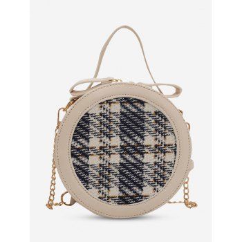 

Round Tweed Spliced Chain Crossbody Bag, Beige