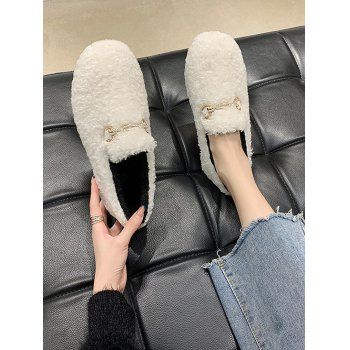 

Round Toe Rhinestone Embellished Fuzzy Shoes, Beige