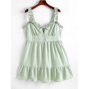 

Plus Size Swiss Dot Frilled Tie Bustier Dress, Light green