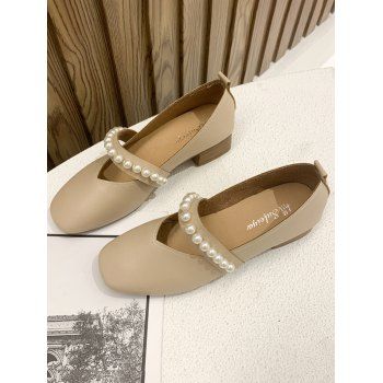 

Square Toe Faux Pearl Strap Pumps, Warm white