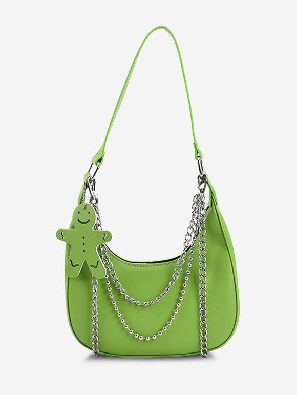Sac à Bandoulière à Double Chaîne avec Pendentif - Vert 