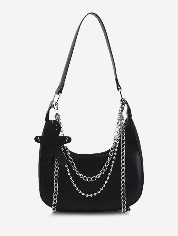 Sac à Bandoulière à Double Chaîne avec Pendentif - Noir 