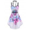 Summer Ombre Bohemian Flower Butterfly Print High Low Dress - multicolor S