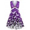 Robe D'Halloween Plongeante à Imprimé Chauve-souris Crâne de Grande Taille - Pourpre 5X