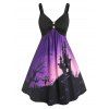 Plus Size Halloween Bat Pumpkin Print Sleeveless Dress - BLACK 1X