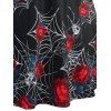 Plus Size Rose Spider Web Print Halloween Dress - BLACK L