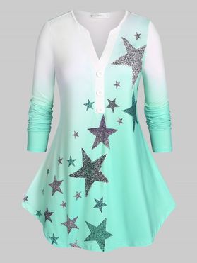 Plus Size Ombre Color Stars Print Tee