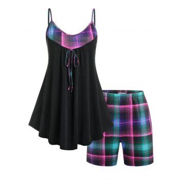 

Plus Size Plaid Pajama Cami Top and Shorts Set, Black