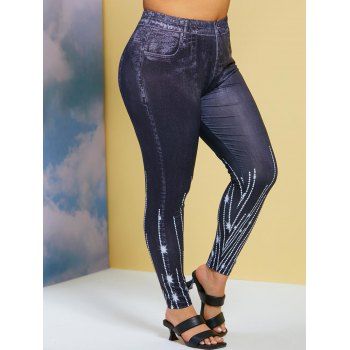 

Plus Size 3D Denim Print Leggings, Black