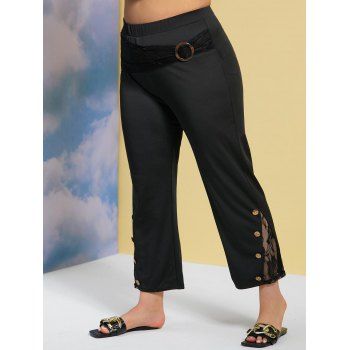 

Plus Size O Ring Lace Panel Bootcut Pants, Black