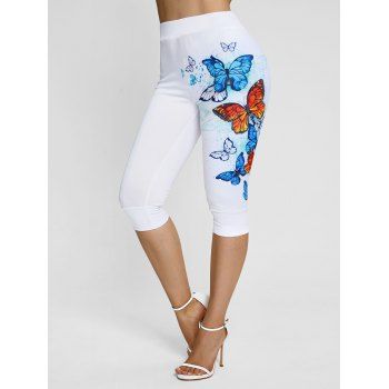 

Flower Butterfly Print Capri Leggings, Multicolor