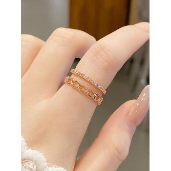

Double Layer Chain Rhinestone Cuff Ring, Golden
