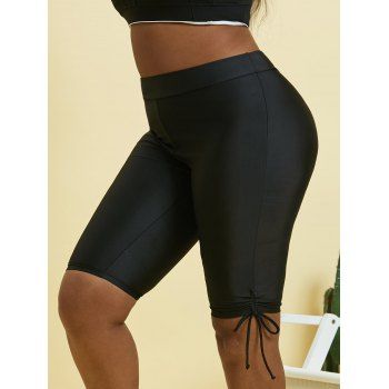 

Plus Size Cinched Tie Rash Guard Swim Shorts, Black