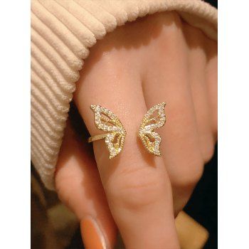 

Rhinestone Embellished Butterfly Cuff Ring, Golden