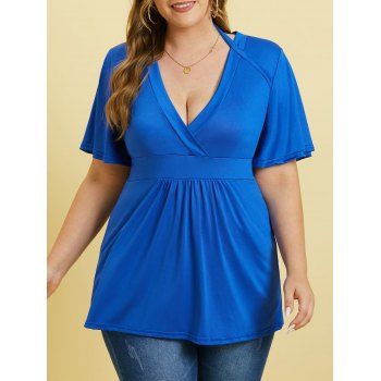 

Plus Size Surplice Plunge Flutter Sleeve Tee, Blue