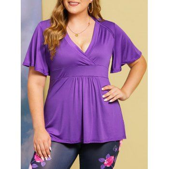 

Plus Size Surplice Plunge Flutter Sleeve Tee, Purple