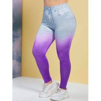 

3D Print Ombre Plus Size Jeggings, Multicolor