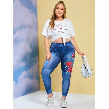 3D Print Insect Floral Rose Plus Size Jeggings