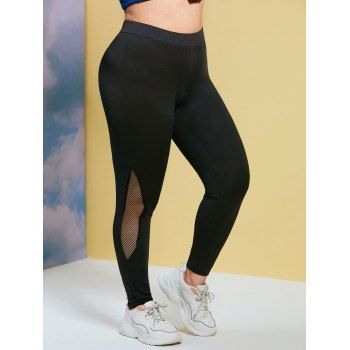 

Net Panel Solid Plus Size Leggings, Black