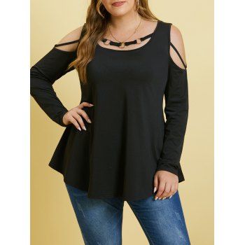 

Plus Size Cold Shoulder O Ring Tee, Black