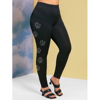 

Floral Rhinestone Side Plus Size Skinny Pants, Black