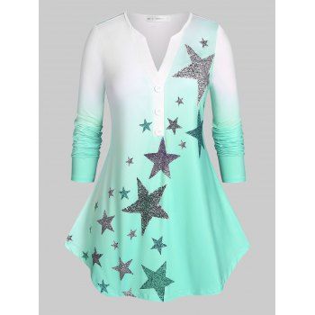 

Plus Size Ombre Color Stars Print Tee, Light green