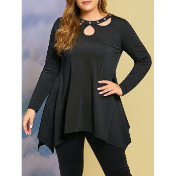 

Plus Size Cutout Eyelets Handkerchief Tee, Black