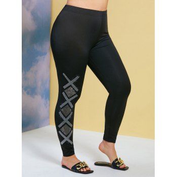 

Glittery Rhinestone Side Plus Size Skinny Pants, Black