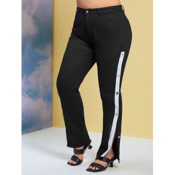 

Side Buttoned Tape Plus Size Skinny Jeans, Black