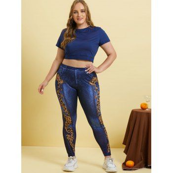 3D Print Leopard Plus Size Jeggings