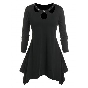 

Plus Size Cutout Eyelets Handkerchief Tee, Black