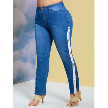 

Side Buttoned Tape Plus Size Skinny Jeans, Blue