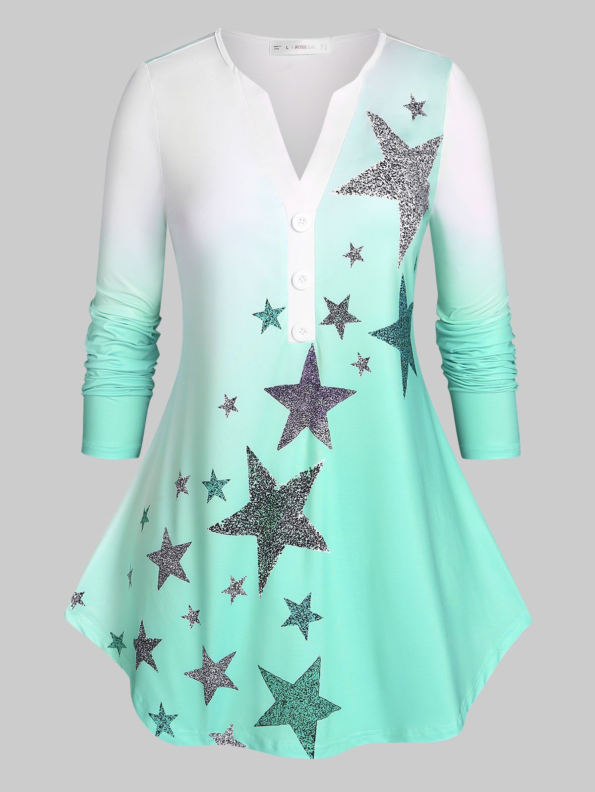 Plus Size Ombre Color Stars Print Tee - LIGHT GREEN 4X