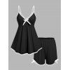 Ensemble de Pyjama à Bretelle à Ourlet en Dentelle de Grande Taille et de Short - Noir 2X